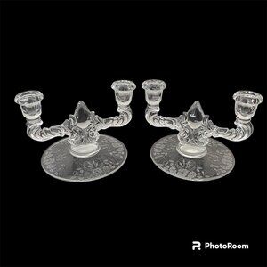 Vintage Martinsville Teardrop Candleholders // Etched Glass Taper Holders